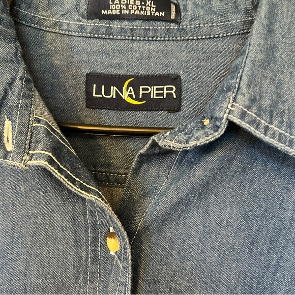 VTG Nautical Denim Button Down Jean Shirt - Picture 5 of 10